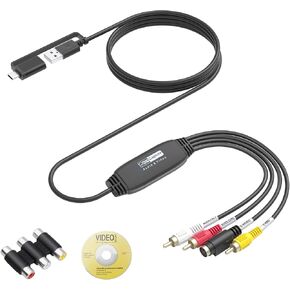 VHS to Digital Converter, RCA to USB Converter for VCR, Hi8, Mini DV, 1080P | Preserve Old Memories, Plug-and-Play, Transfer Home Videos to Computer, Popular Recording Software in Saudi Arabia