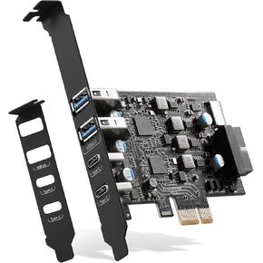 USB PCIe Card PCI Express to 6 Ports 2X Type A,2X USB C, with Type-E/19 Pin | 5Gbps PCIe USB 3.0 Expansion Card, USB C PCIe Card, with Low Profile Bracket, with Windows XP/7/8/10 and Linux Mint in Saudi Arabia