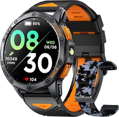 Military Smart Watch for Men, Built-in GPS, 30-day standby, 1.43" AMOLED | Compass & Altimeter for outdoors，Tactical flashlight, 170+ Sport Modes & Bluetooth Calls. iOS/Android Compatible. in Saudi Arabia