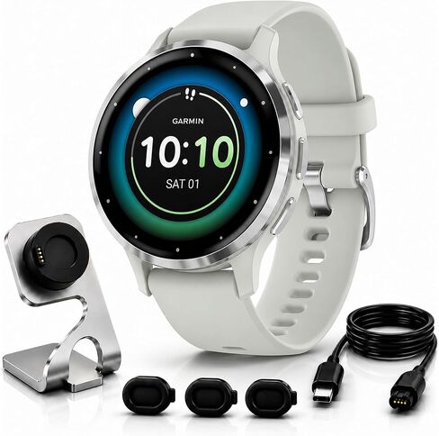 Garmin Venu 3 GPS Smartwatch, 45mm Black, Fitness Tracker with 14-Day Battery & Sleep Coach - Includes Premium Charging Stand, Extra Power Cable & Port Protector Plugs (Renewed) in Saudi Arabia