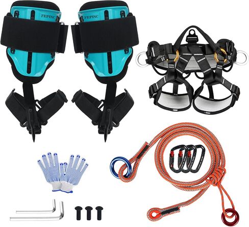 Tree Climbing Spikes Kit Set Tree Climbing Gear 5 In1 Set | with Safety Seat Belt, 3PCS 25 kN Self-Locking Clip, 6 FT Adjustable Arborist Friction Saver Rope for Tree Climbing in Saudi Arabia