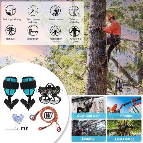 Tree Climbing Spikes Kit Set Tree Climbing Gear 5 In1 Set | with Safety Seat Belt, 3PCS 25 kN Self-Locking Clip, 6 FT Adjustable Arborist Friction Saver Rope for Tree Climbing in Saudi Arabia