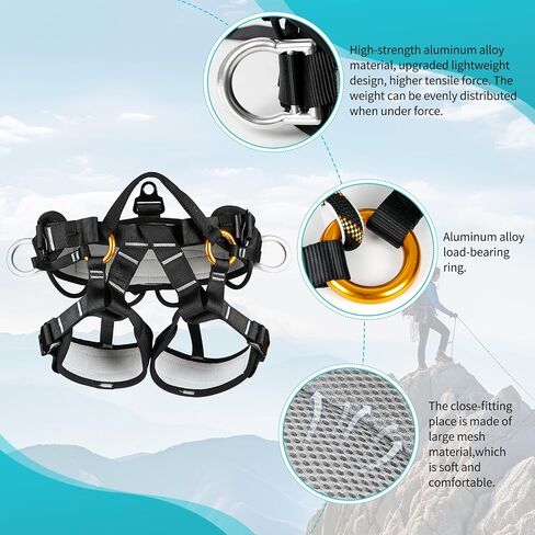Tree Climbing Spikes Kit Set Tree Climbing Gear 5 In1 Set | with Safety Seat Belt, 3PCS 25 kN Self-Locking Clip, 6 FT Adjustable Arborist Friction Saver Rope for Tree Climbing in Saudi Arabia