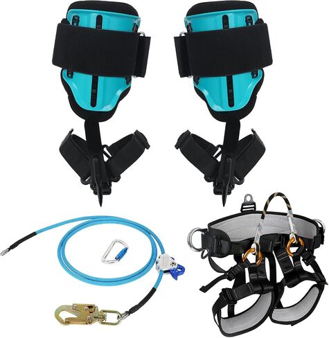 Tree Climbing Spikes Kit with Climbing Belt and Steel Wire Core Flip Line, with Triple Lock Lanyard Adjuster, Arborist Equipment Set for Working Cutting Logging in Kuwait
