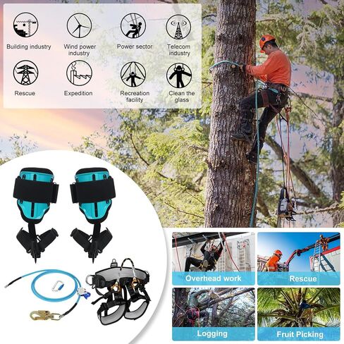 Tree Climbing Spikes Kit with Climbing Belt and Steel Wire Core Flip Line, with Triple Lock Lanyard Adjuster, Arborist Equipment Set for Working Cutting Logging in Kuwait