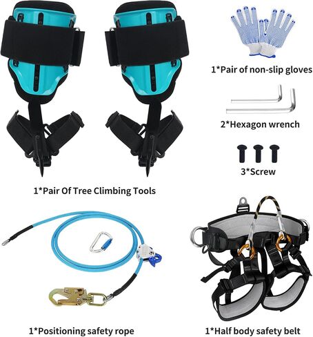 Tree Climbing Spikes Kit with Climbing Belt and Steel Wire Core Flip Line, with Triple Lock Lanyard Adjuster, Arborist Equipment Set for Working Cutting Logging in Kuwait