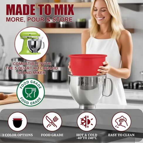 GuanQiao Silicone Bowl Liners for 5 Qt KitchenAid Mixers, 3 Liners with Lid in Kuwait
