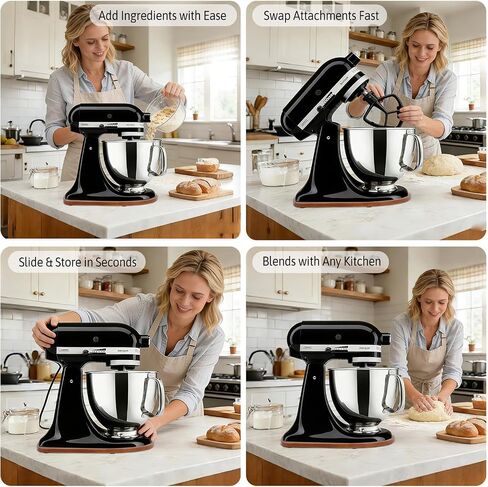 Mixer Slider Mat for Tilt Head Kitchen aid 4.5-5Qt Stand Mixer,Falikoco Kitchenaid Mixer Slider Pine Wood, 5PCS Appliance Slider, Kitchen aid Accessories and Attachments Moving Tray for Artisan Series in Saudi Arabia