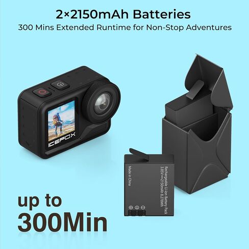 icefox 4K Action Camera 5X Zoom 60FPS 20MP 98FT Underwater Sports | Dual 2150mAh Batteries, Waterproof Housing, EIS Stabilization, Snappro App Video & Photo Editing, Great for Diving Travel in Saudi Arabia