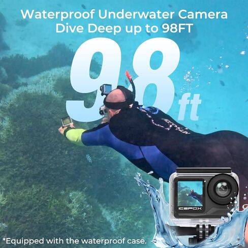icefox 4K Action Camera 5X Zoom 60FPS 20MP 98FT Underwater Sports | Dual 2150mAh Batteries, Waterproof Housing, EIS Stabilization, Snappro App Video & Photo Editing, Great for Diving Travel in Saudi Arabia