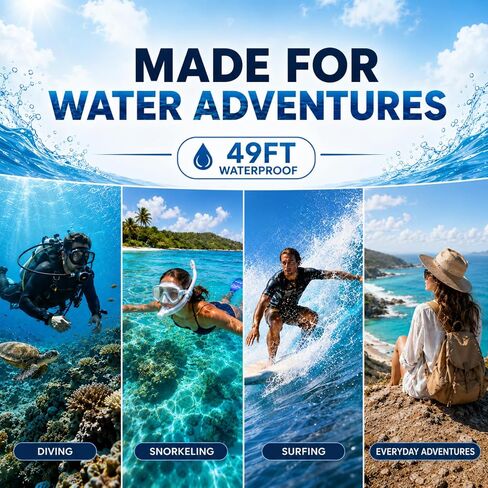 Maxmango V08 Pro 49FT Underwater Camera, 8K 90MP WiFi Waterproof Digital Camera with 2.88" Touchscreen, Dual Screens, Dustproof Shockproof Camera for Snorkeling Diving Travel, 32GB Card, Blue in Kuwait