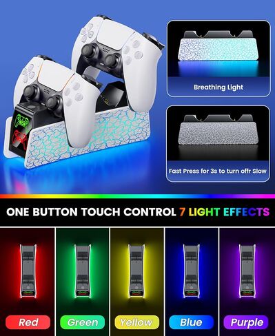 Charging Station for P S5 Controller, Fast DualSense Charger Dock with RGB Touch Control, Controller Indicator Light Stand Compatible with PlayStation 5 Dualsense Edge Accessories in Saudi Arabia
