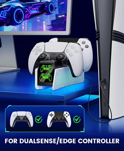 Charging Station for P S5 Controller, Fast DualSense Charger Dock with RGB Touch Control, Controller Indicator Light Stand Compatible with PlayStation 5 Dualsense Edge Accessories in Saudi Arabia