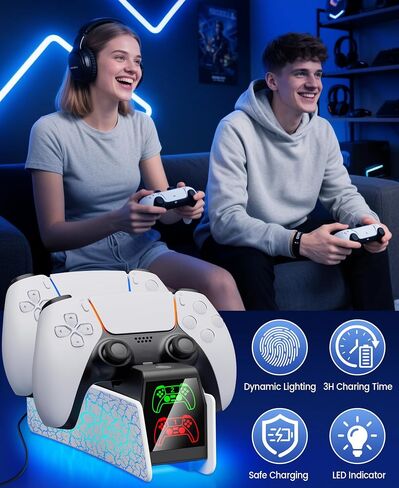 Charging Station for P S5 Controller, Fast DualSense Charger Dock with RGB Touch Control, Controller Indicator Light Stand Compatible with PlayStation 5 Dualsense Edge Accessories in Saudi Arabia