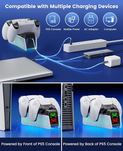 Charging Station for P S5 Controller, Fast DualSense Charger Dock with RGB Touch Control, Controller Indicator Light Stand Compatible with PlayStation 5 Dualsense Edge Accessories in Saudi Arabia