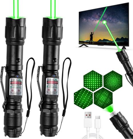 MIPREZT [2 Packs] Professional Rechargeable Green Laser Pointer High Power Green Beam Laser Light Long Distance Range for TV/LED/LCD Screens Tactical Flashlights Presentation Office/Outdoors [004](2) in Kuwait