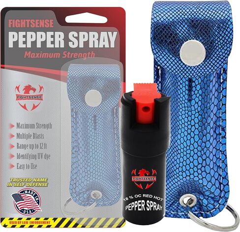 FIGHTSENSE Self Defense Pepper Spray - 1/2 oz Compact Size Maximum Strength Police Grade Formula Best Self Defense Tool for Women W/Leather Pouch Keychain in Saudi Arabia