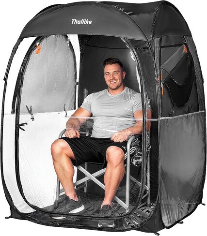 Oversized Pop Up Sports Tent, 47"x47"x63" Clear TPU Weather Pod, Portable Windproof & Rainproof Bubble Shelter for Cold Weather, Ideal for Stadium, Sideline, Soccer Games & Fishing (Black) in Saudi Arabia
