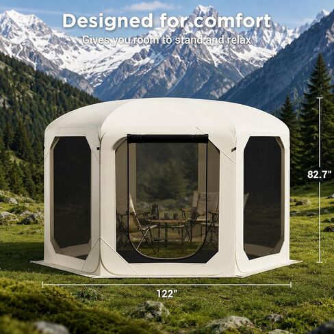 Pop Up Screen Tent for Family Camping, 10x10ft Instant Portable Canopy Screen House with Carry Bag, Windproof Sandbags & Stakes, Outdoor Mesh Shelter for Patio Beach Picnic Party Backyard in Kuwait