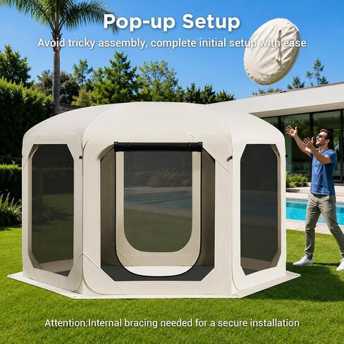 Pop Up Screen Tent for Family Camping, 10x10ft Instant Portable Canopy Screen House with Carry Bag, Windproof Sandbags & Stakes, Outdoor Mesh Shelter for Patio Beach Picnic Party Backyard in Kuwait