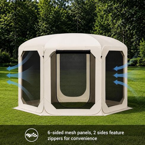 Pop Up Screen Tent for Family Camping, 10x10ft Instant Portable Canopy Screen House with Carry Bag, Windproof Sandbags & Stakes, Outdoor Mesh Shelter for Patio Beach Picnic Party Backyard in Kuwait