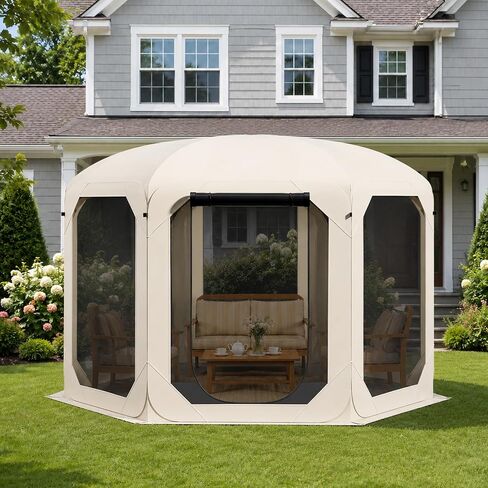 Pop Up Screen Tent for Family Camping, 10x10ft Instant Portable Canopy Screen House with Carry Bag, Windproof Sandbags & Stakes, Outdoor Mesh Shelter for Patio Beach Picnic Party Backyard in Kuwait