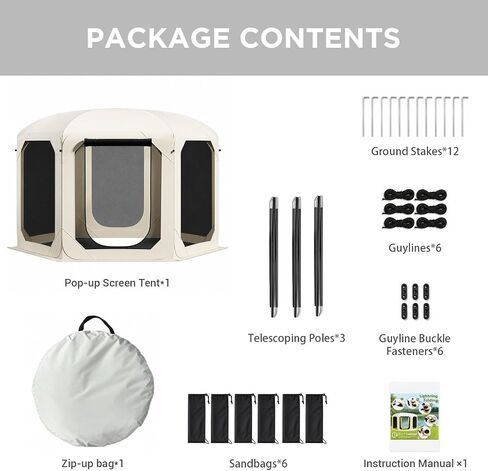 Pop Up Screen Tent for Family Camping, 10x10ft Instant Portable Canopy Screen House with Carry Bag, Windproof Sandbags & Stakes, Outdoor Mesh Shelter for Patio Beach Picnic Party Backyard in Kuwait