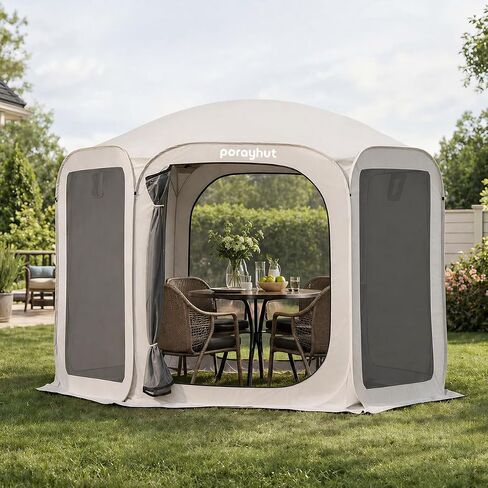 Porayhut Pop up Screen House Tent Sun Shelter with Breathable Mesh Doors,Portable Camping Tent with Detachable Waterproof Floor,10x10FT Screen Canopy Outdoor for Family Friends Party in Backyard,Park in Saudi Arabia
