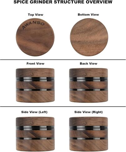 3-Piece Grinder, 2.5" Walnut Wood & Aluminum Grinder for Kitchen Spices with Large Bottom Chamber in Saudi Arabia