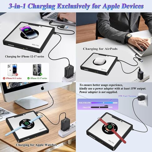 External CD Drive for Laptop: with 15W Wireless Charger Plug & Play | Optical DVD Burner for Apple Mac Linux Windows PC, Portable DVD Player Disc Reader with 3 USB3.0 Ports 1 USB C, 1 TF&SD Port in Saudi Arabia