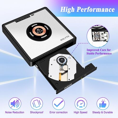 External CD Drive for Laptop: with 15W Wireless Charger Plug & Play | Optical DVD Burner for Apple Mac Linux Windows PC, Portable DVD Player Disc Reader with 3 USB3.0 Ports 1 USB C, 1 TF&SD Port in Saudi Arabia