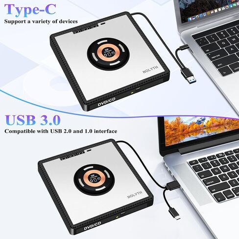 External CD Drive for Laptop: with 15W Wireless Charger Plug & Play | Optical DVD Burner for Apple Mac Linux Windows PC, Portable DVD Player Disc Reader with 3 USB3.0 Ports 1 USB C, 1 TF&SD Port in Saudi Arabia
