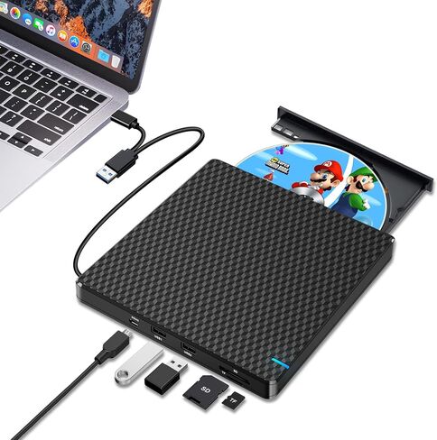 Guamar USB 3.0 Superdrive for Apple: External CD Drive for Mac MacBook Plug & Play Portable DVD Player Burner for Laptop PC Windows with USB-C Adapter/Carrying Case - Aluminum Silver in Saudi Arabia