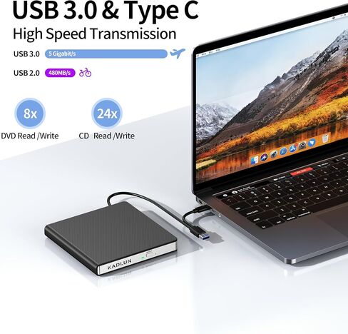 محرك أقراص DVD خارجي للكمبيوتر المحمول USB 3.0 USB C CD Burner محرك أقراص DVD خارجي محمول CD ROM ناسخ قارئ محرك أقراص DVD خارجي لأجهزة الكمبيوتر المحمول وأجهزة الكمبيوتر المكتبية Windows 11/10/8/7 MacBook Mac OS Linux in Kuwait
