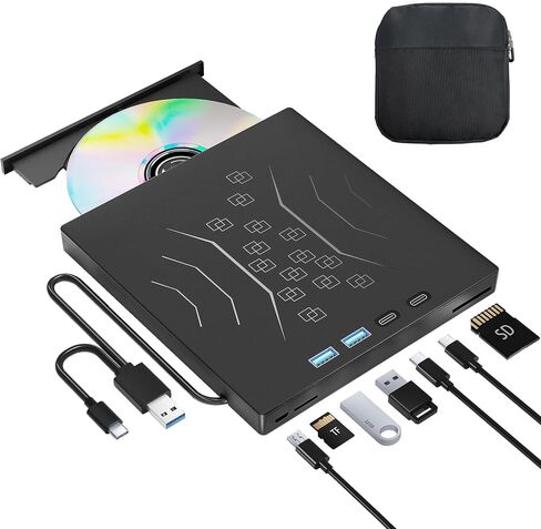Wbacon 7 in 1 External CD/DVD Drive for Laptop, USB 3.0 External CD Drive | CD DVD +/-RW Disk Drive, Portable CD/DVD Player Burner Reader Writer for Laptop Desktop PC Windows 11/10/8/7/XP Mac Linux in Saudi Arabia