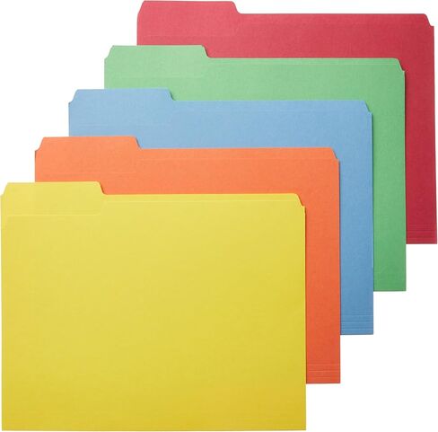 Amazon Basics Sturdy File Folders with Reinforced Tabs for Filing and Organization, 1/3-Cut Tab, Assorted Positions, Letter Size, 8.5x11 inches, Manila, 100-Pack in Kuwait