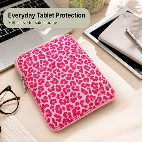 Padded Ereader Sleeve Pouch - Protective Book Sleeve for Kindle | 6-7 Inch Pink Leopard Print Tablet Paperbacks Bag Carrying Reading Accessories Bookish Gifts for Bookworms Reading Lovers in Kuwait