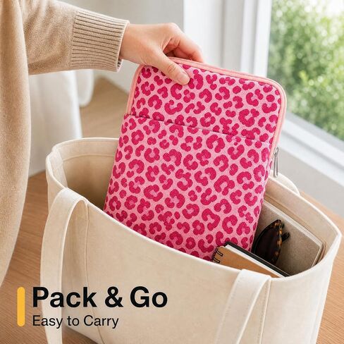 Padded Ereader Sleeve Pouch - Protective Book Sleeve for Kindle | 6-7 Inch Pink Leopard Print Tablet Paperbacks Bag Carrying Reading Accessories Bookish Gifts for Bookworms Reading Lovers in Kuwait