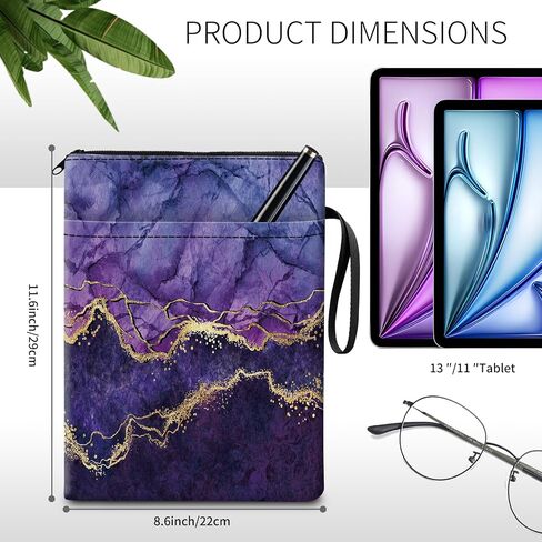 Book Sleeve for Book Lovers Gifts, Cute Book Pouch Book Protector with Zipper and Front Pocket BookCover Case for Women Men Reader Book Accessories Luxury Purple Marble in Saudi Arabia