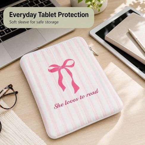 Padded Ereader Sleeve for Kindle - Protective Book Sleeve Pouch | for 6-7 Inch Paperbacks Tablet Carrying Pink Bow Reading Accessories Bookworms Reading Lovers Women Friends Birthday Gifts in Kuwait
