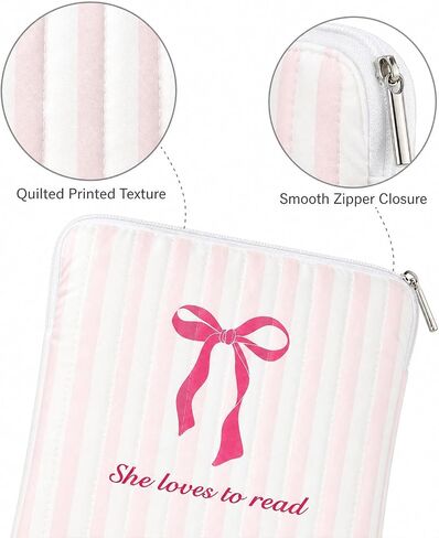 Padded Ereader Sleeve for Kindle - Protective Book Sleeve Pouch | for 6-7 Inch Paperbacks Tablet Carrying Pink Bow Reading Accessories Bookworms Reading Lovers Women Friends Birthday Gifts in Kuwait