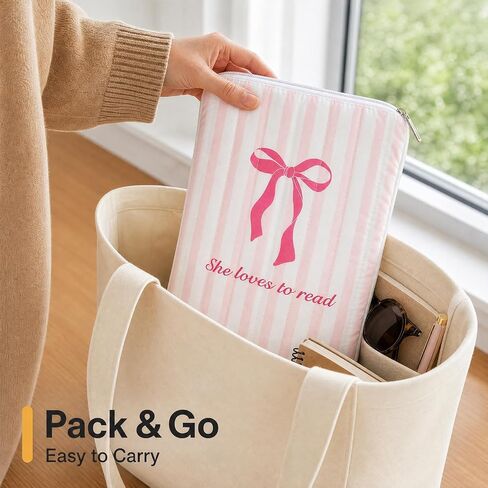 Padded Ereader Sleeve for Kindle - Protective Book Sleeve Pouch | for 6-7 Inch Paperbacks Tablet Carrying Pink Bow Reading Accessories Bookworms Reading Lovers Women Friends Birthday Gifts in Kuwait