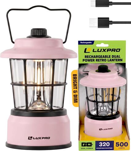 LUXPRO Retro Outdoor Lantern, Battery Lamp Camping Lantern, Beige, 2 Pack | Rechargeable Battery Powered Lights for Home, Tent, Portable, Emergency Light, Camping Necessities, Led Lantern Camping Lamp in Saudi Arabia