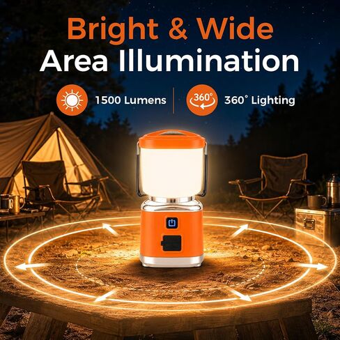 Rechargeable Camping Lantern, LED Camping Flashlight Lantern Camp Light | Camp Essentials Light, 1500LM, 4 Modes, Stepless Dimming, IPX4 Waterproof Outdoor Portable Emergency Torch Light Tent Lamp in Saudi Arabia
