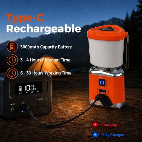 Rechargeable Camping Lantern, LED Camping Flashlight Lantern Camp Light | Camp Essentials Light, 1500LM, 4 Modes, Stepless Dimming, IPX4 Waterproof Outdoor Portable Emergency Torch Light Tent Lamp in Saudi Arabia