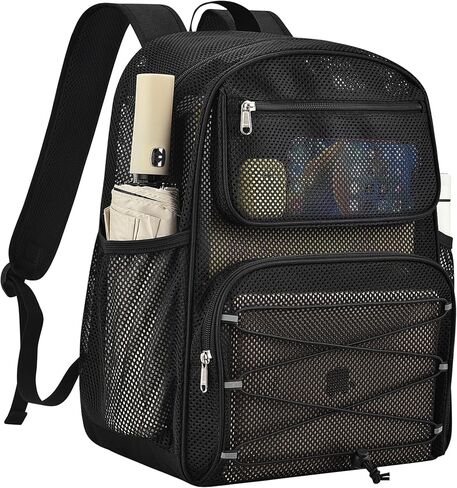 Paxiland Mesh Backpack Heavy Duty, 27L Large See Through Mesh Beach Bag | Breathable Heavy Duty Backpack for Hiking, Swimming, Beach, Outdoor Sports, Rucksack Daypack for Men Women, Black-27L in Saudi Arabia