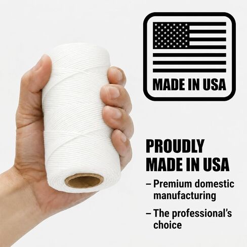 9-Ply Waxed Twine 160 lb, White, 5 Spools x 500 ft Lacing Cord | 100% Polyester, Water and UV Resistant; Tacky Grip Locks Knots. For Cable Lacing, Wire Lashing, Bundling, Marine. Made in USA in Kuwait