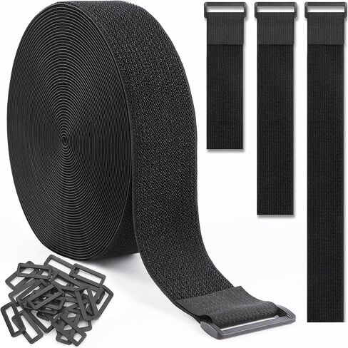 1.5In x 20Ft Cinch Straps Nylon Heavy Duty with 25 Buckles, Cut to Length, Black Hook and Loop Straps, Reusable Long Cable Ties for Storage and Cord Organizer in Saudi Arabia