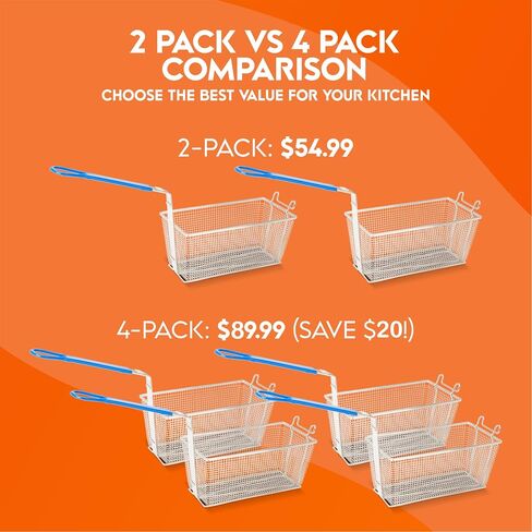 Deep Fryer Basket, 4-Pack Commercial Fry Basket with Handle Cuisine Ready | Four commercial fryer baskets sized 13.25 x 6.5 x 5.9 inches for restaurants, food trucks, and busy kitchens. in Saudi Arabia
