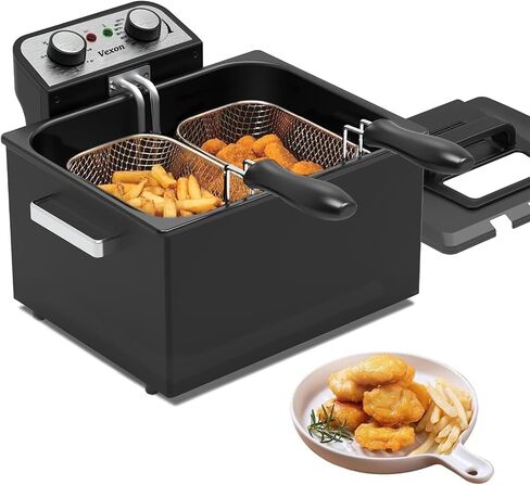 1800W 5 Liters/21 Cups Large Electric Deep Fryer with 3 Frying Baskets, Adjustable Temperature,View Window Lid,Countertop Stainless Steel Body Deep Fryer Pot,Perfect for Kitchen, Fry Fish for Home Use in Saudi Arabia